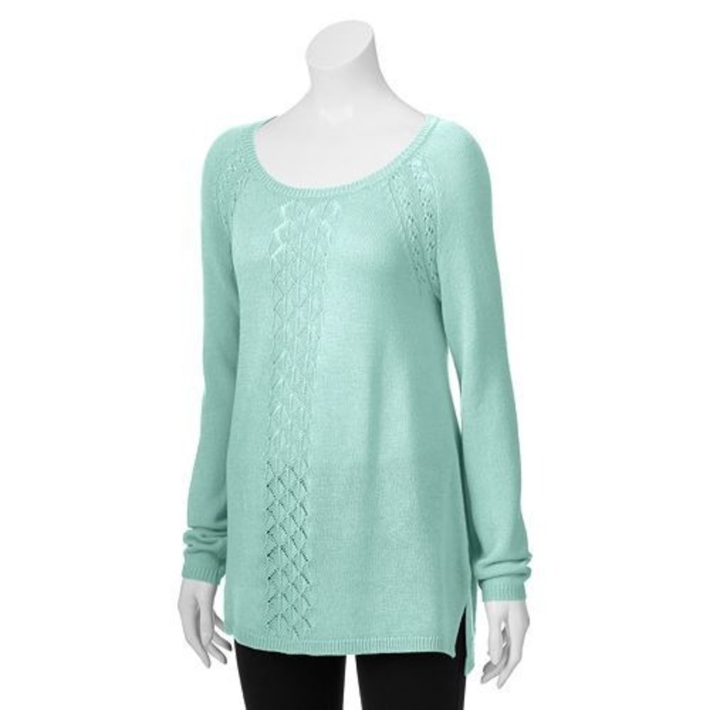 Candie's Faux BUTTON BACK Sweater Long Sleeve‎ Aqua Turquoise Sz L NWT